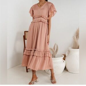 Elegant Pink Ruffle Maxi Dress